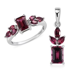 Tanzanian Wine Garnet Ring and Pendant in Platinum Over 925 Sterling Silver